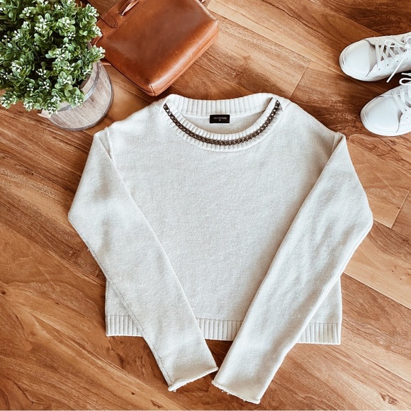 True Religion Cream Ivory Pullover Sweater Chain Neck Knitted Cozy Outerwear S - Picture 6 of 6